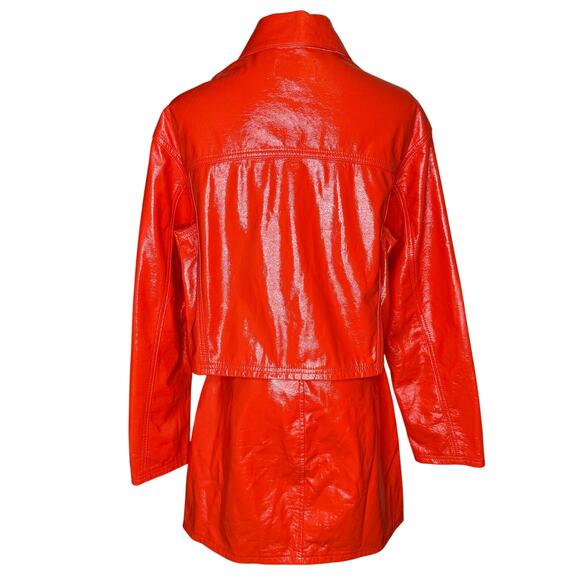 Fiorucci Berty Vinyl Jacket and Vinly Mini Skirt Set Matching Orange Outfit 2pc - Picture 2 of 10